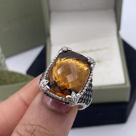 Judith Ripka Citrine Quartz Sterling Silver Colored CZ Pave Cocktail Ring Size 8 - Picture 4 of 13